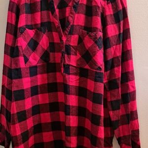 Torrid Harper Red Black Buffalo Plaid Henley Blouse‎ Top Womens 0 L XL